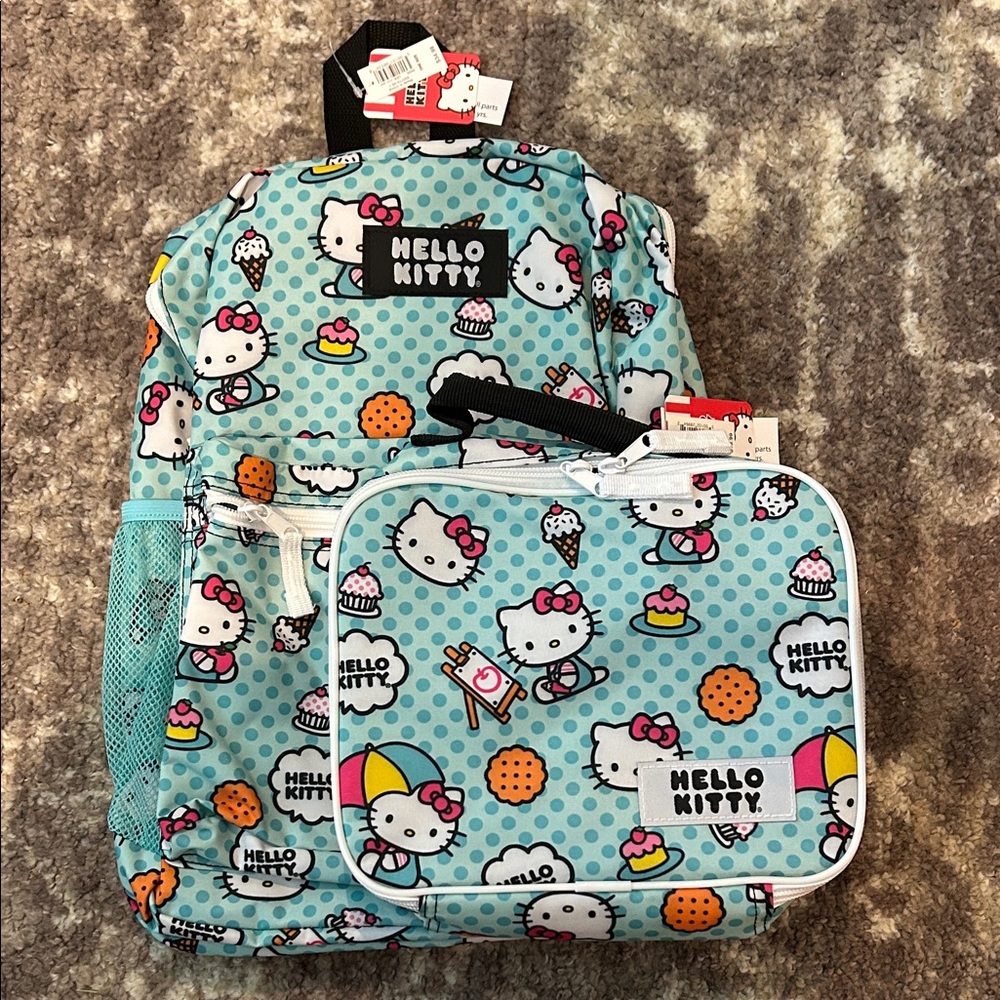 Hello Kitty Polka Dot Backpack and Lunch Bag - Light Blue
